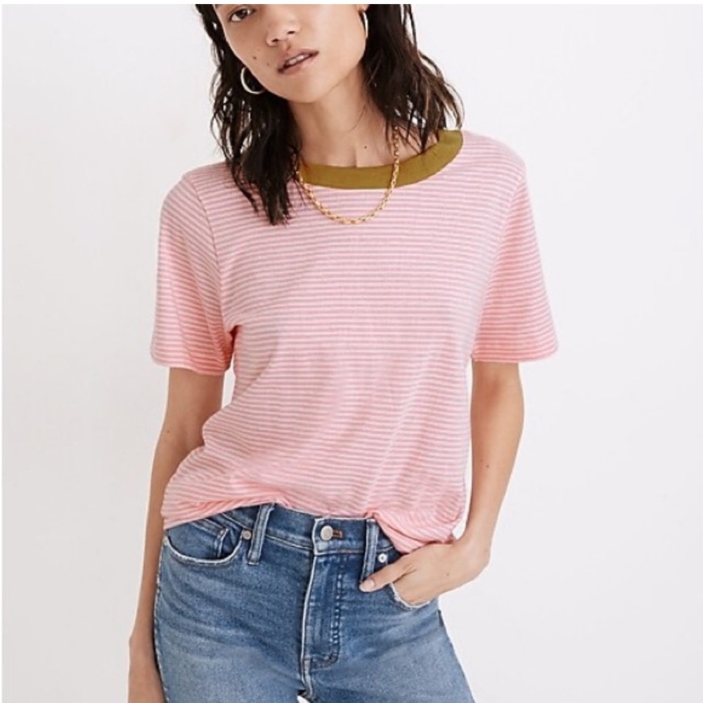 Madewell Pink Stripe Ringer Tee